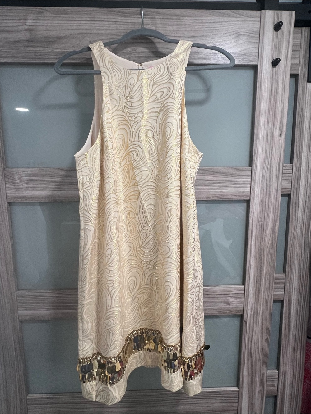 Sleeveless Cream / Gold Embellished Party Dress